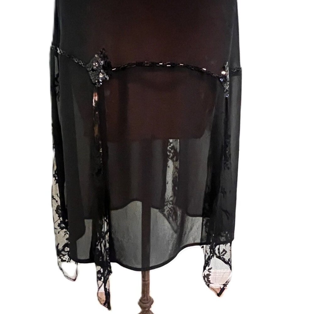 Unique Vintage Flapper Style Dress 2X Black Beaded Sleeveless Lace Sequins Jewel - Picture 6 of 14